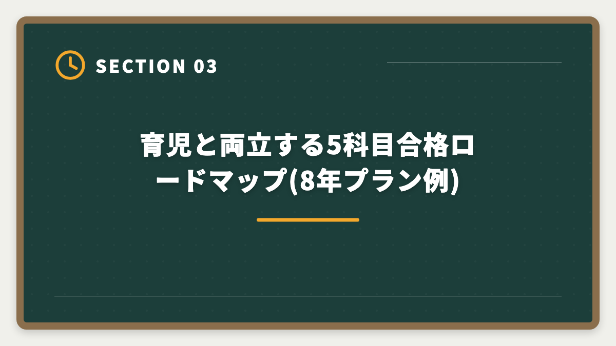 育児と両立する5科目合格ロードマップ(8年プラン例)|主婦が税理士を目指す育児両立ロードマップ完全版|8年プランで5科目合格の図解