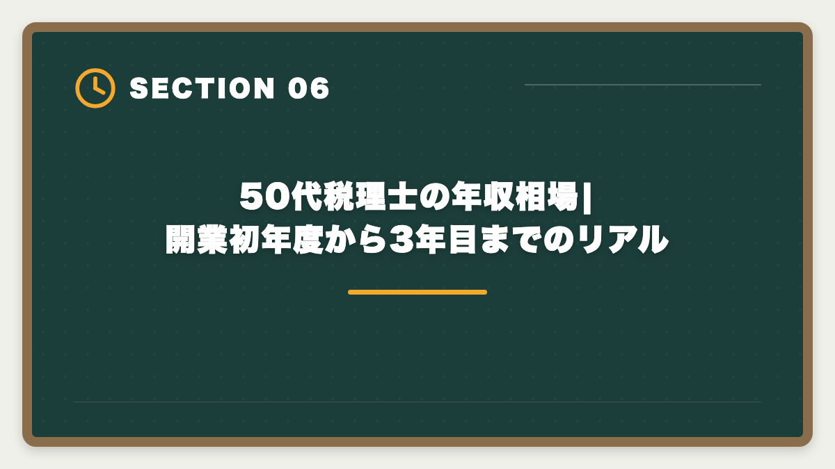 50代税理士の年収相場|開業初年度から3年目までのリアル｜税理士は50代未経験から開業できる?5年合格と独立までのロードマップを徹底解説の図解