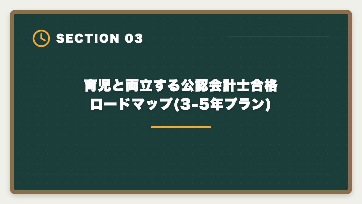 育児と両立する公認会計士合格ロードマップ(3-5年プラン)|公認会計士は主婦でも育児両立で取れる|3-5年合格ロードマップと在宅監査キャリアの図解