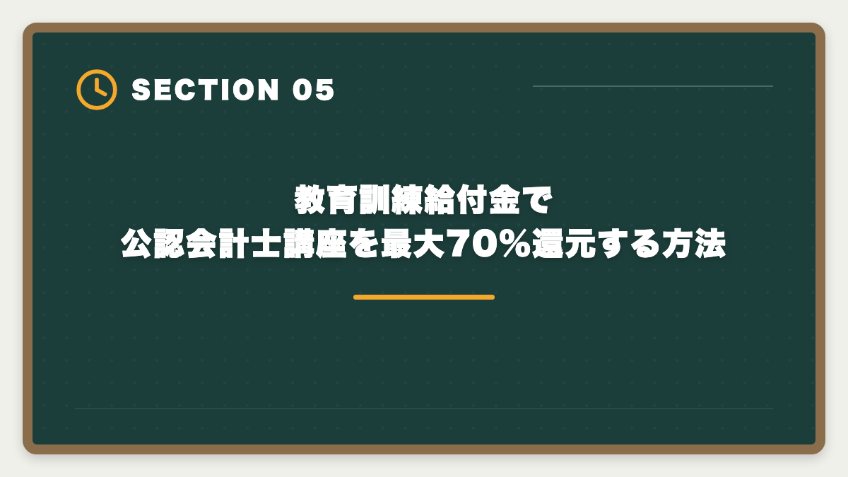 教育訓練給付金で公認会計士講座を最大70%還元する方法|公認会計士は主婦でも育児両立で取れる|3-5年合格ロードマップと在宅監査キャリアの図解