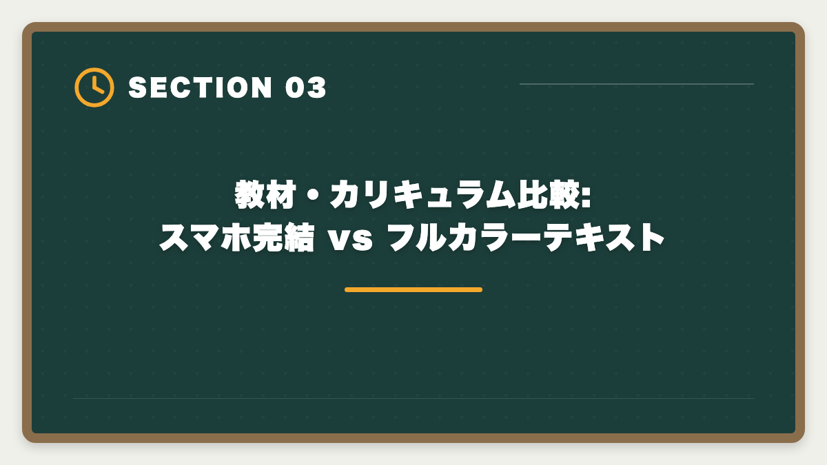 教材・カリキュラム比較:スマホ完結 vs フルカラーテキスト|宅建のスタディングとアガルートを徹底比較|料金・教材・合格特典で選ぶの図解