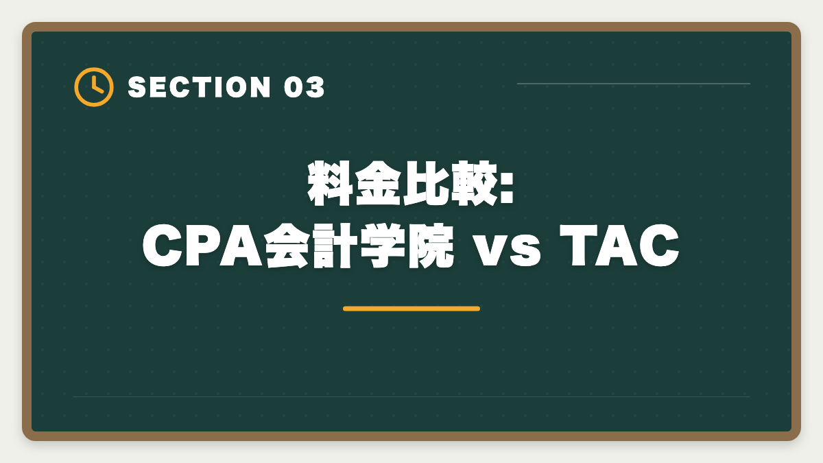 料金比較:CPA会計学院 vs TAC｜公認会計士|CPA会計学院とTACを徹底比較|料金・合格実績・教材で選ぶ最適校の図解