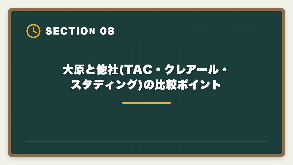 大原と他社(TAC・クレアール・スタディング)の比較ポイント｜資格の大原 税理士講座の評判口コミは?料金・カリキュラム・サポートを本音で徹底解説の図解