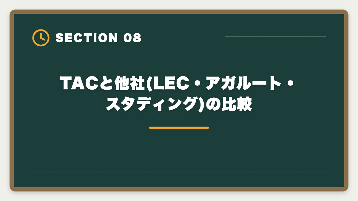 TACと他社(LEC・アガルート・スタディング)の比較｜TAC弁理士講座の評判は?口コミ・料金・他社比較を本音レビューの図解