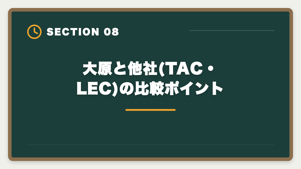 大原と他社(TAC・LEC)の比較ポイント|大原 不動産鑑定士の評判・口コミは?料金・答練・会計学指導まで本音レビューの図解