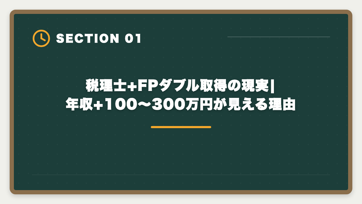 税理士+FPダブル取得の現実|年収+100〜300万円が見える理由｜税理士+FPダブル取得のステップアップ戦略|年収+100〜300万円の現実的ロードマップの図解