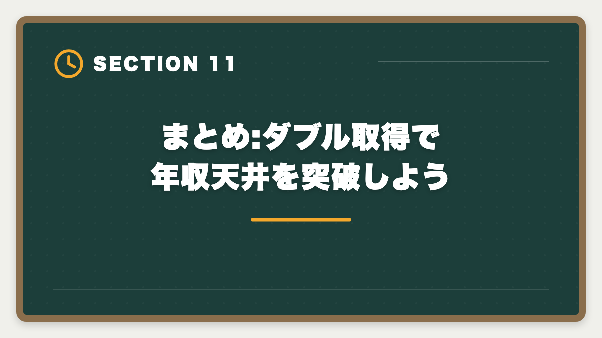 まとめ:ダブル取得で年収天井を突破しよう｜不動産鑑定士+司法書士ダブル取得でステップアップする方法|年収+1500万円の現実の図解