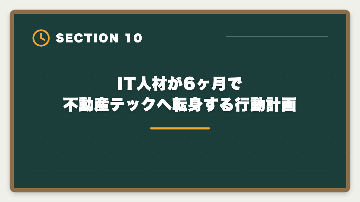 IT人材が6ヶ月で不動産テックへ転身する行動計画｜宅建×IT業界の不動産テック転身ロードマップ|年収+200〜400万を実現するキャリア戦略の図解