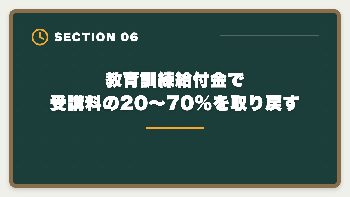 教育訓練給付金で受講料の20〜70%を取り戻す｜経理5年の中堅が税理士へステップアップする年収UPロードマップの図解