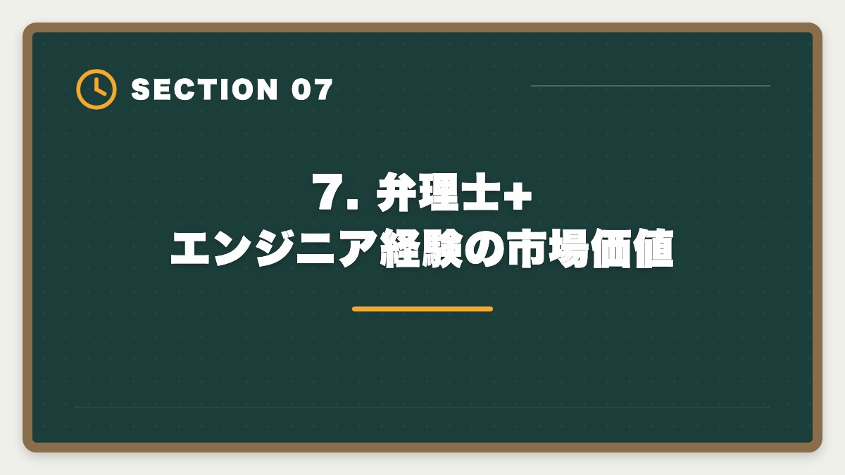 7. 弁理士+エンジニア経験の市場価値｜弁理士エンジニア知財転身ガイド｜技術者が年収700-1500万を狙う最短ルートの図解