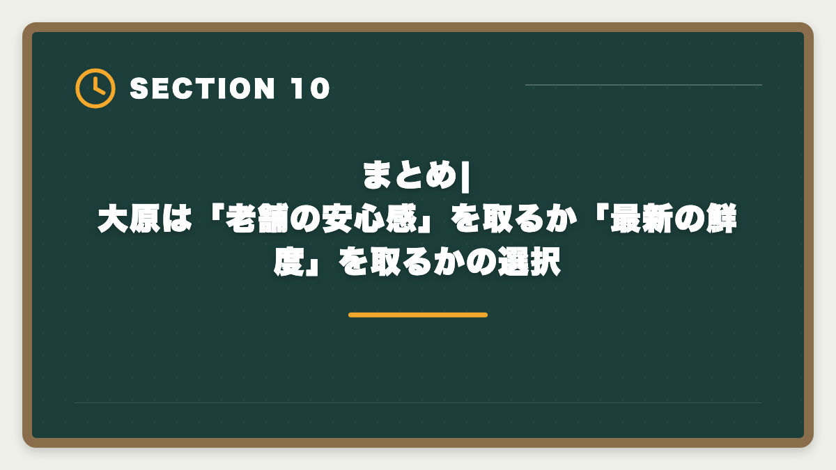 まとめ|大原は「老舗の安心感」を取るか「最新の鮮度」を取るかの選択|公認会計士|大原のデメリットと真実|料金・通学拘束・代替講座を本音で解説の図解