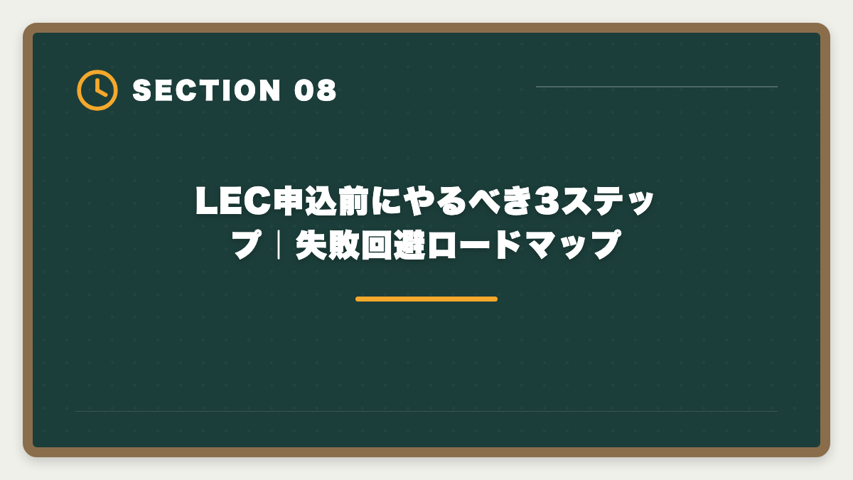 LEC申込前にやるべき3ステップ|失敗回避ロードマップ|宅建LECのデメリット5つと真実|老舗だけ見て決めると後悔する理由の図解