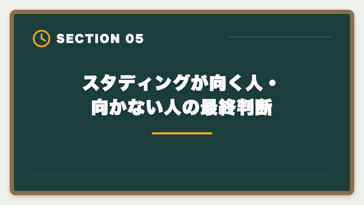スタディングが向く人・向かない人の最終判断｜宅建スタディングはやめとけ？5つの理由と真実を中立検証するの図解