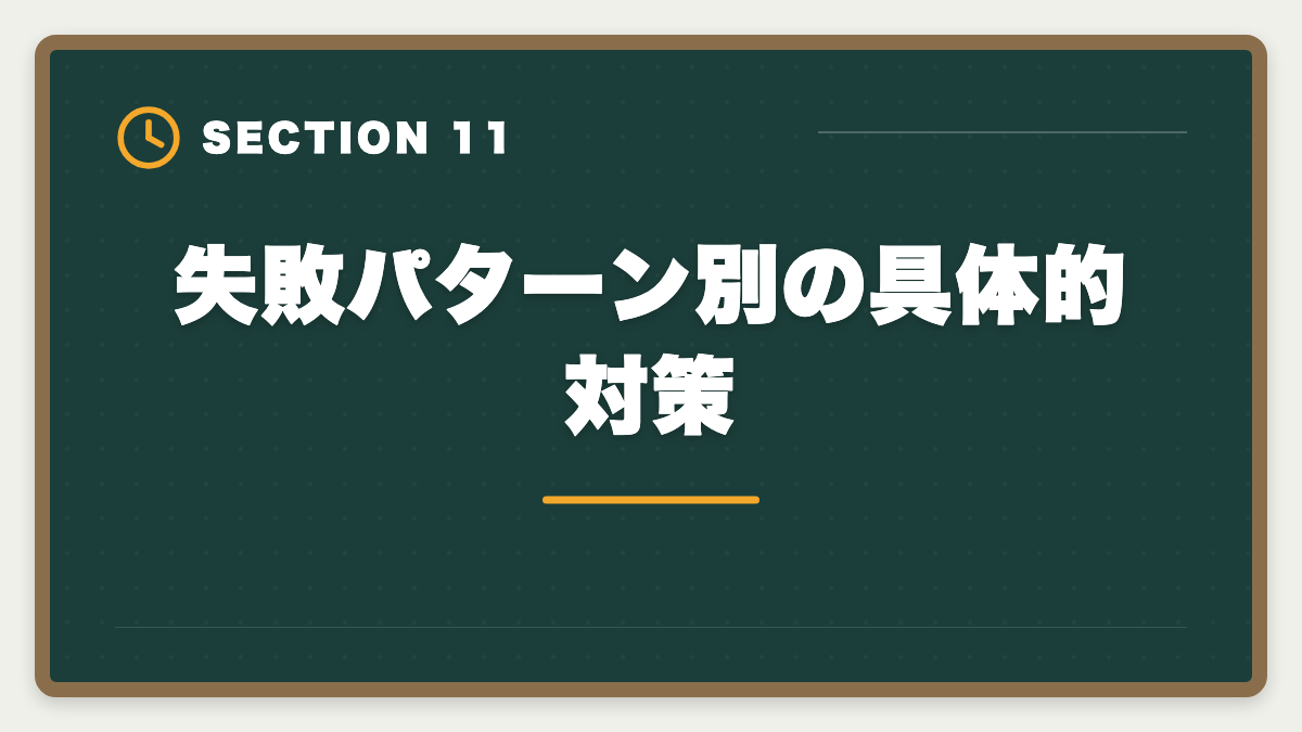 失敗パターン別の具体的対策｜土地家屋調査士の開業失敗5パターン｜回避策と成功者の共通点の図解