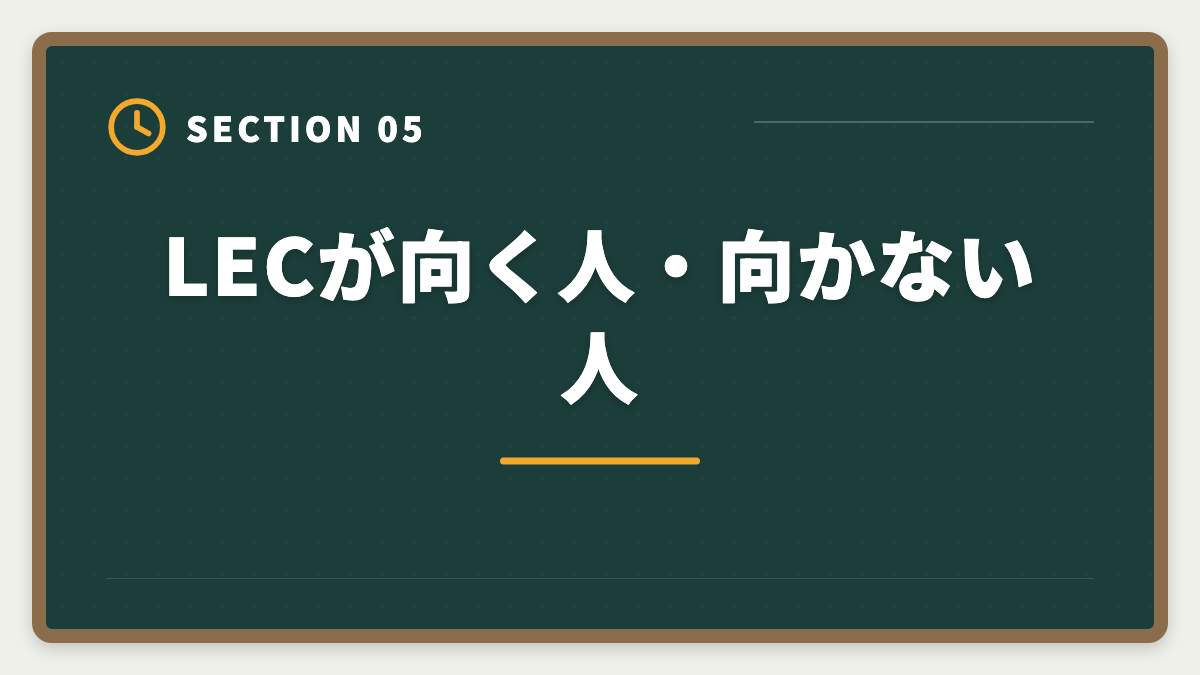 LECが向く人・向かない人｜不動産鑑定士LEC「やめとけ」と言われる5つの真実|TAC・大原代替候補も検証の図解