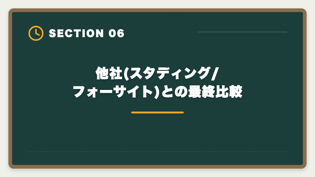 他社(スタディング/フォーサイト)との最終比較|宅建アガルートを購入前に知りたい真実10項目|キャンペーンと最終決断ガイドの図解