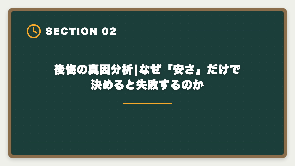 後悔の真因分析|なぜ「安さ」だけで決めると失敗するのか|税理士スタディングで後悔した人のリアルパターン3つ|失敗回避3戦略と申込前チェックリストの図解