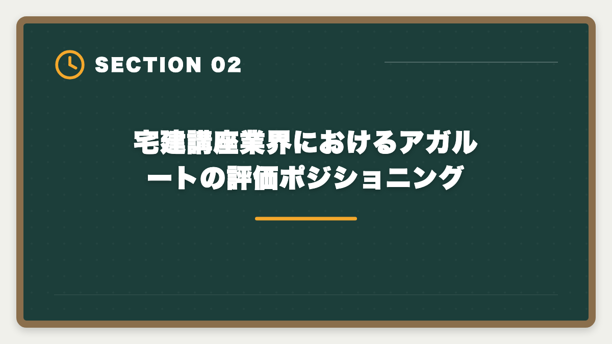 宅建講座業界におけるアガルートの評価ポジショニング|宅建アガルートが選ばれる本当の理由7つ|業界評価と決め手から失敗しない選び方まで徹底解説の図解