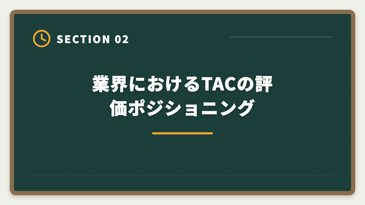 業界におけるTACの評価ポジショニング｜不動産鑑定士TAC選択は本当に妥当か?合理的判断フレームと代替条件を業界目線で公開の図解