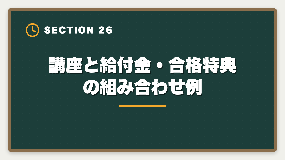 講座と給付金・合格特典の組み合わせ例｜土地家屋調査士講座の比較・評判完全ガイド｜東京法経学院×アガルート×LEC徹底分析の図解